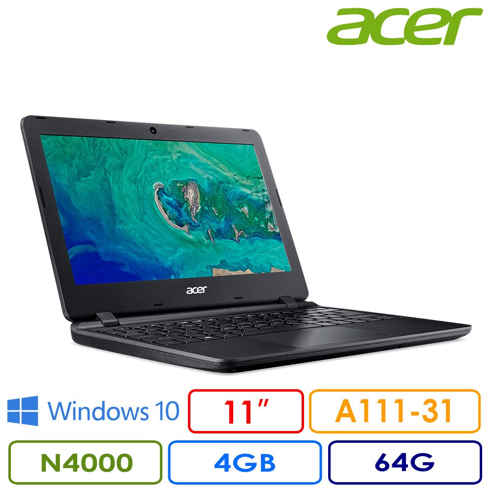 處理器：Intel Celero N4000記憶體：4GB DDR4儲存：eMMC 64GB顯示：Intel® UHD Graphics 600螢幕：11.6