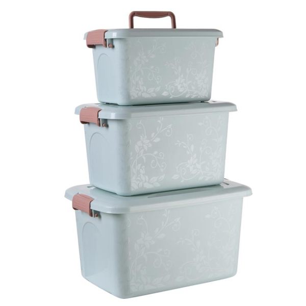 收納箱塑料整理箱加蓋手提儲物箱玩具零食收納盒儲物箱三件套