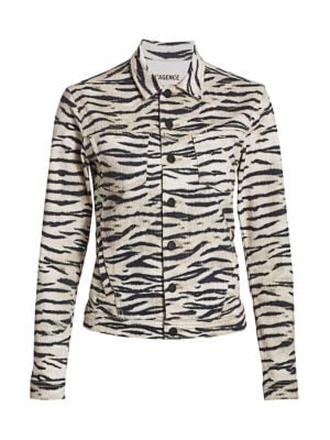 Statement-making zebra motif jacket with a chic slim fit.; Spread collar; Long sleeves; Button front