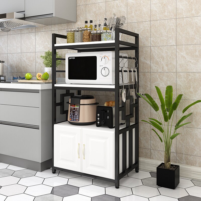 電器架/廚房置物架 歐式廚房置物架落地微波爐架家用收納儲物櫃帶櫃門多層調料烤箱架【XXL3916】