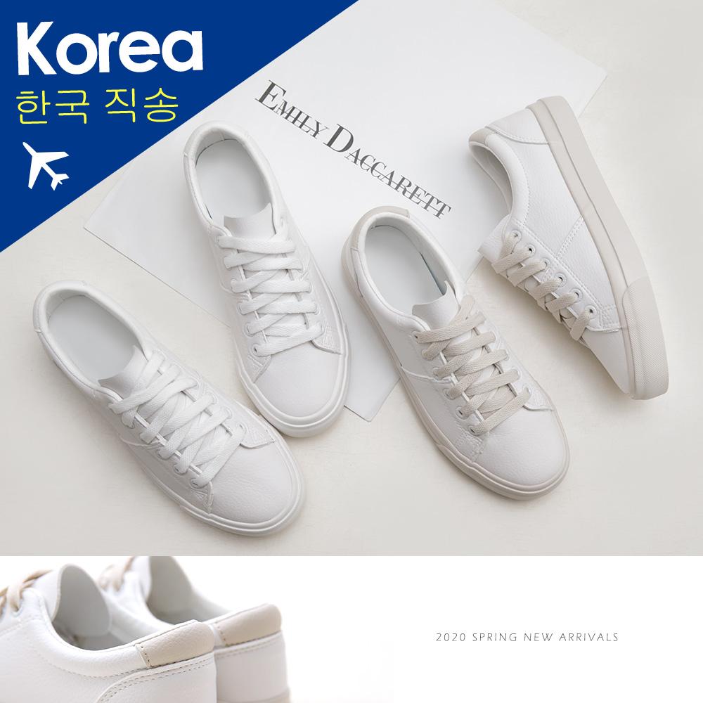 韓-奶茶色軟革小白鞋