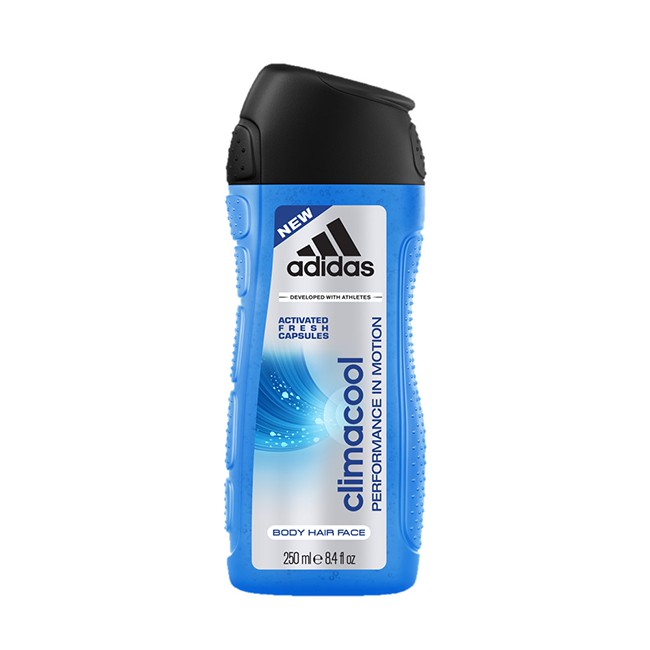 商品名稱:adidas愛迪達 男用三效動感香氛潔顏洗髮沐浴露規格:250ml 全成分:詳如瓶身所示用途:洗臉,洗髮,沐浴一次完成,能深層清潔髮絲,保濕並調理臉部及身體肌膚 用法:取適量沐浴露於掌心,加