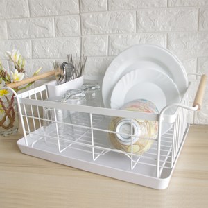 時尚工藝簡約橡木柄碗盤瀝水籃收納架