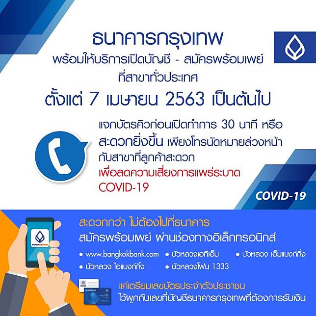 7 เม.ย.แบงก์กรุงเทพพร้อมให้บริการเปิดบัญชี-สมัครพร้อมเพย์ | Matichon Online  | Line Today