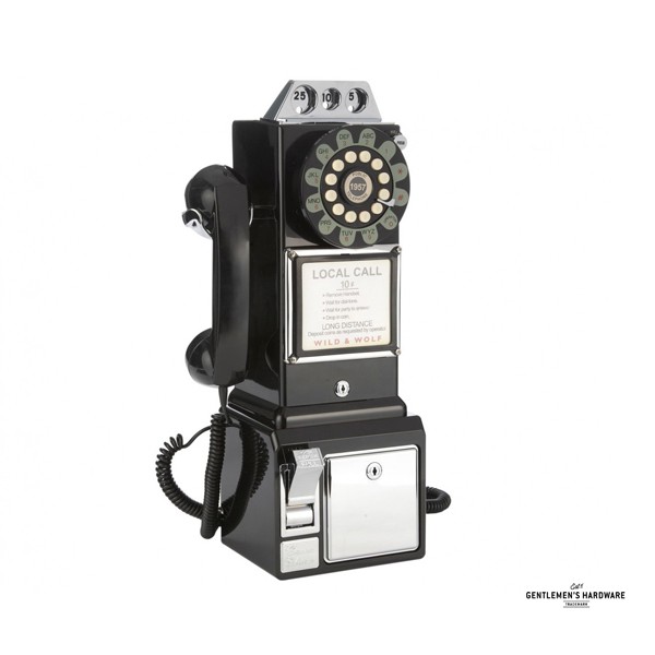 Gentlemen’s Hardware 50's Diner Telephone復古美式餐廳投幣電話一比一重新詮釋50年代美式餐廳經典投幣電話刻意保留傳統電話播盤造型但以按鈕撥號改良呈現上方搭載重撥