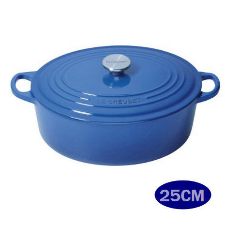 (福利品) LE CREUSET 鑄鐵橢圓鍋 25cm 馬賽藍 (鋼頭)