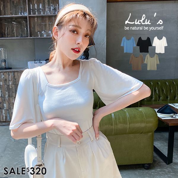 050712♦ 前後方領設計/五分袖/袖口傘狀