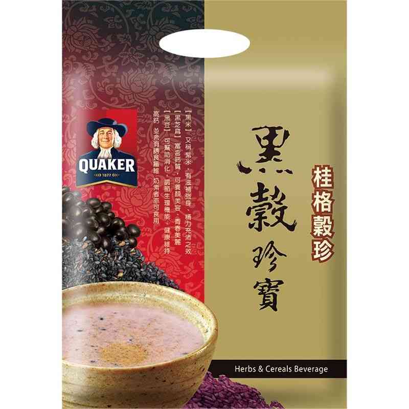 安心的好風味 精選黑豆、黑芝麻、黑米及黑棗等珍貴黑類原料精華，搭配20種天然穀精及營養，有滋補強身、 延年益壽之效 不含任何人工添加物 提供全方位的營養均衡，素食者可用 桂格堅持好穀物的三大保證： 1