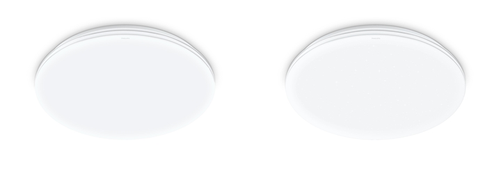左為飛利浦 悅歆 LED 調光調色吸頂燈雅緻版，右為璀璨版。