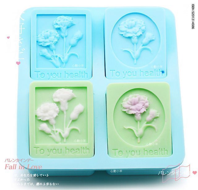 心動小羊^^日本康乃馨、櫻花、梅花四孔月餅模4孔4連皂模矽膠手工皂模布丁巧克力香皂模具
