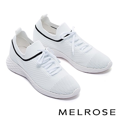 休閒鞋 MELROSE 運動風綁帶造型飛織厚底休閒鞋－白