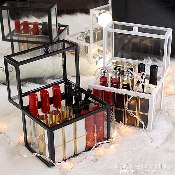 網紅玻璃口紅收納盒防塵防水桌面透明化妝品整理架ins唇釉展示架