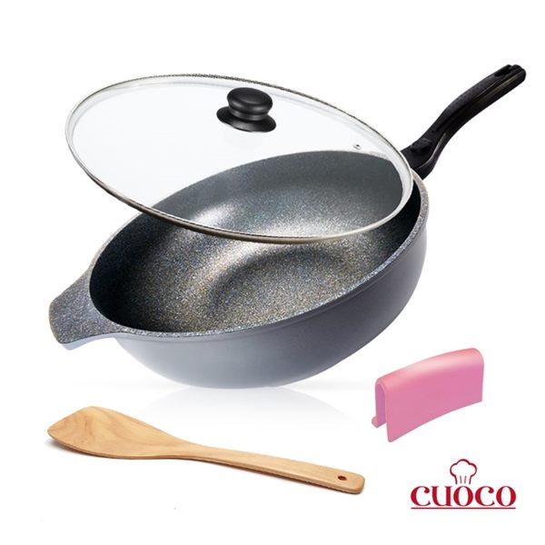 鈦晶大炒鍋【義大利CUOCO】鈦晶岩大寶鍋(附蓋)34cm