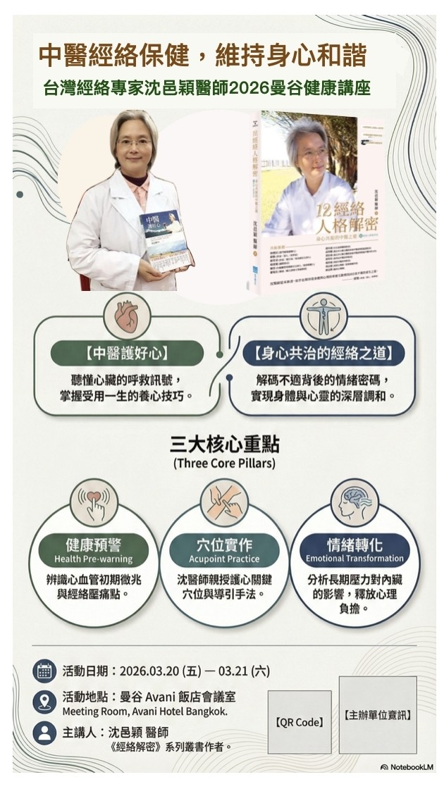 台灣經絡專家沈邑穎醫師 2026曼谷健康講座