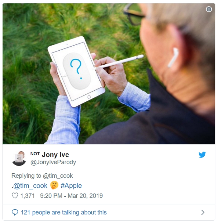 庫克在Twitter上畫了張第二代AirPods產品圖，然後他的照片就被網友玩成這樣了