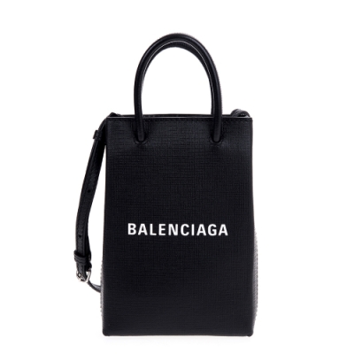 Balenciaga 新款Shopping Phone Holder 黑底白字Logo手提/肩背包