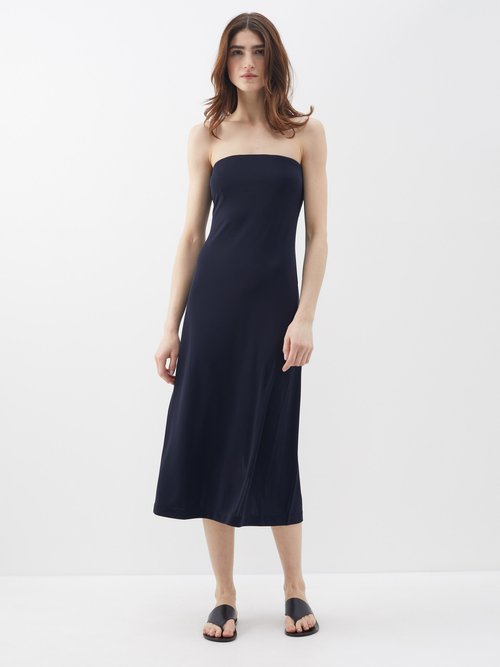 Tibi - Harlow Cutout-back Jersey Midi Dress - Womens - Navy