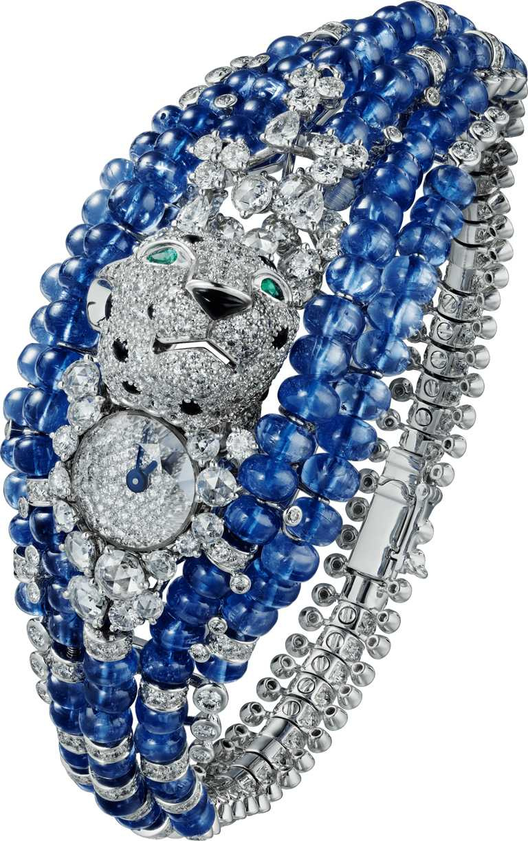 Cartier「L'AVENTUREUSE冒險的」美洲豹藍寶石頂級珠寶腕錶╱26,700,000元。（圖╱Cartier提供）