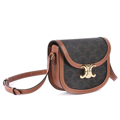 CELINE 經典TRIOMPHE系列 TEEN BESACE 斜背馬鞍包-深咖/棕色