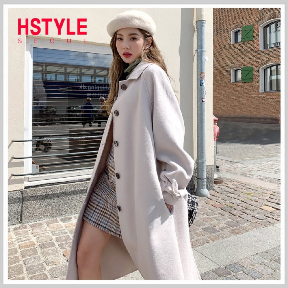 羊毛外套 翻領排扣雙面羊毛長大衣YK9927-創翊韓都