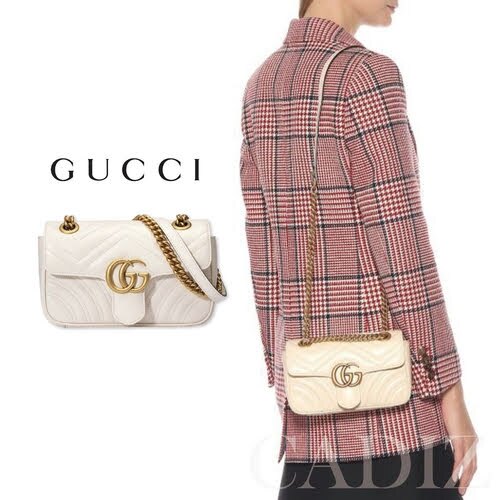 預購 義大利正品 GUCCI GG Marmont matelass mini bag 白色金鍊雙G手提側肩背包446744
