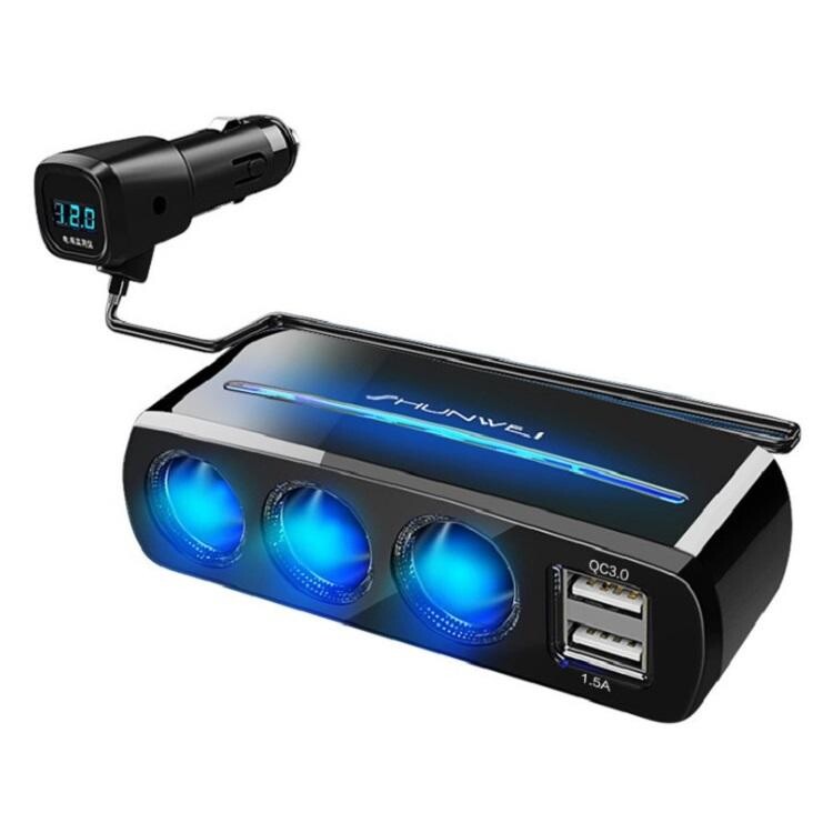 優美的LED燈光設計，使您的愛車增添新的亮點 2. 本產品為雙孔一分三的點煙器插座，總輸出功率為120W； 3. 此產品適用電壓為12V及24V 4. 可更換保險絲，另贈送一個安全保險絲 【注意事項】