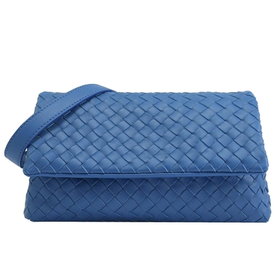 BOTTEGA VENETA 經典小羊皮編織迷你斜背包/小廢包(藍)