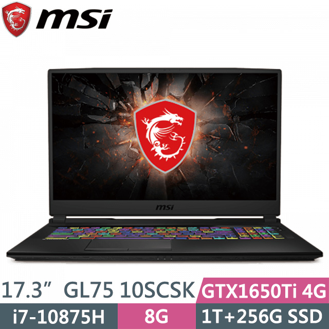 處理器：Intel Core i7-10875H 八核心(2.30GHz)記憶體：8GB DDR4-2666硬碟：1TB +256G SSD顯示卡：NVIDIA GeForce GTX1650Ti 4