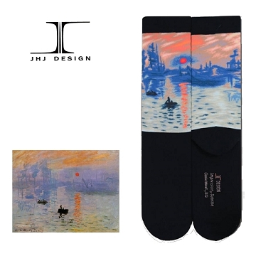 【JHJ DESIGN】莫內 印象．日出 名畫織入襪中筒襪中性襪