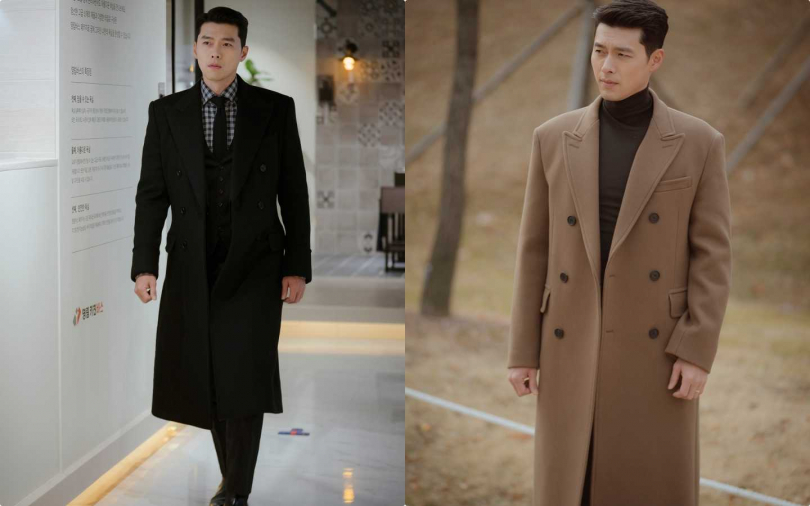 「太平洋寬肩」讓玄太太們瘋狂，左大衣出自於Dunhill！右則是倒數第二集最受矚目的駝色大衣(圖／NEFLIX)