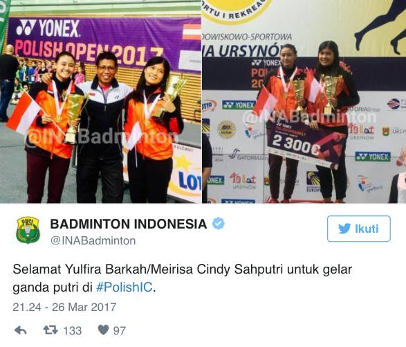 Indonesia Raih Satu Gelar pada Polandia Terbuka