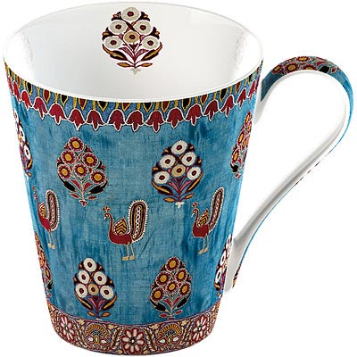 英國美學餐廚烘焙刺繡圖案印度風格圓潤杯耳舒適手拿愜意品茗啜飲咖啡適用洗碗機與微波