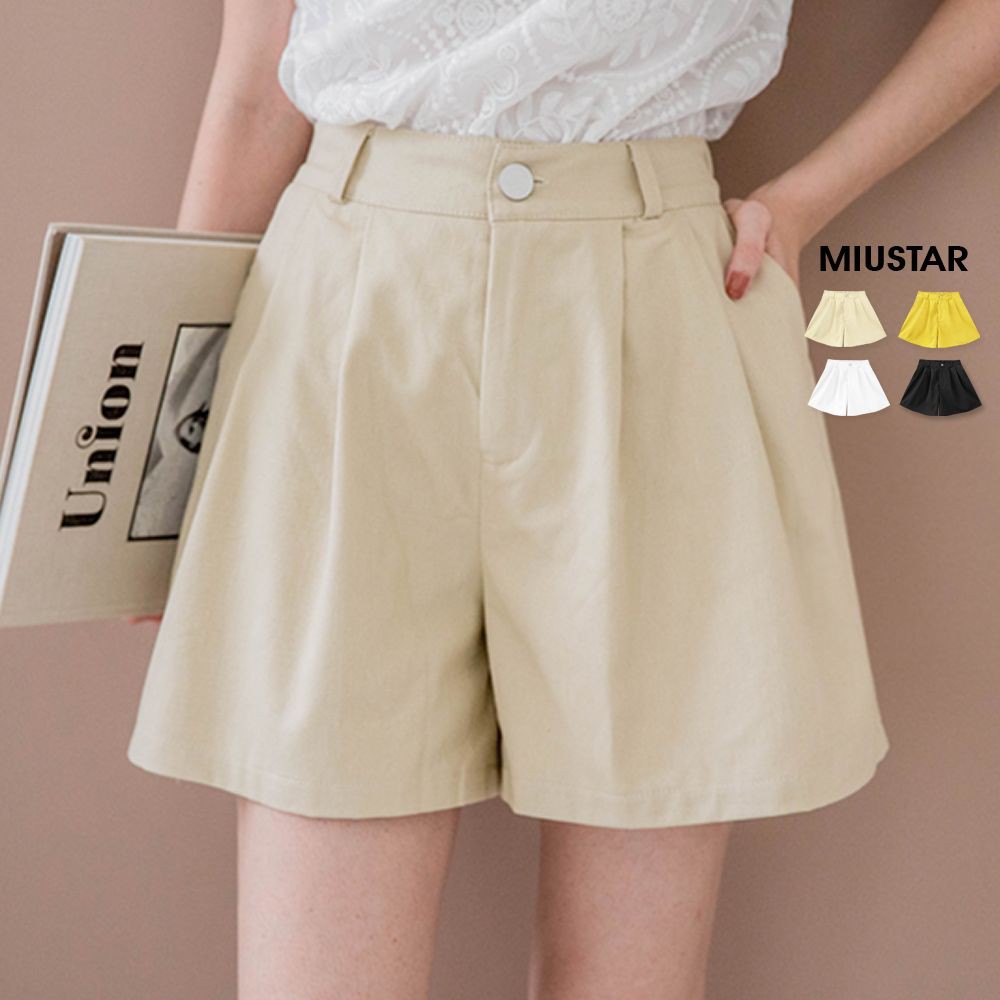 MIUSTAR 顯瘦 鬆緊壓褶A字斜紋布短褲(共4色)0709 現貨+預購【NG001483】