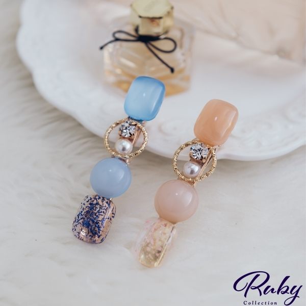 髮飾 韓國直送‧大理石紋鏤空圓圈水鑽髮夾-Ruby s 露比午茶