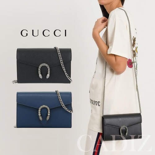 預購 義大利正品 GUCCI Dionysus leather chain bag 黑藍色皮革銀鍊迷你側肩背包‎ 401231