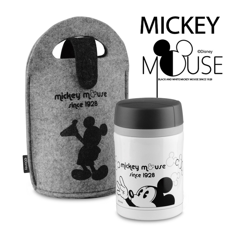 迪士尼Disney 米奇黑白經典304不鏽鋼真空燜燒罐提袋組450ml