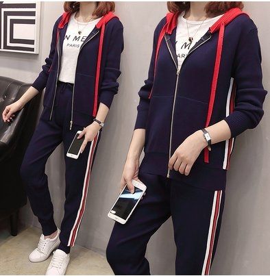 大尺碼 套裝 二件套 休閒服 運動服L-4XL顯瘦時髦針織兩件套3F089-A.1002胖胖唯依