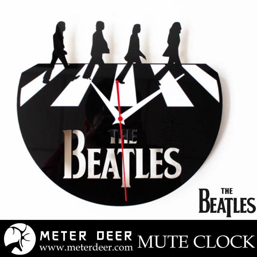 披頭四搖滾樂團THE BEATLES時鐘 復古黑膠唱片明星立體簍空造型靜音掛鐘 店牆面空間-米鹿家居