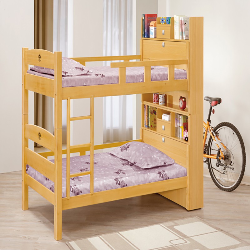 【MC693-4】 洛克3.5尺檜木色多功能雙層床產品有分(正反方向)訂購時，請說明 外圍:W113×D216×H176CM內圍:W103×D188CM $22,100 【商品規格】＊實木檜木色＊採用