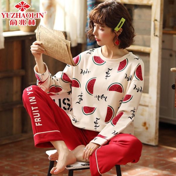 居家服睡衣女秋冬款純棉長袖春秋季韓版可愛學生可外穿家居服套裝 宜室家居