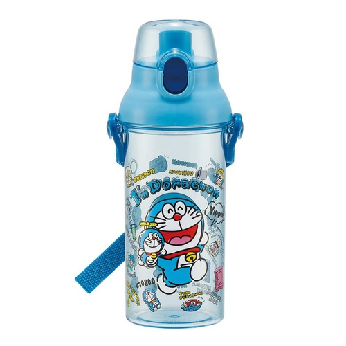 Doraemon｜日本製 哆啦A夢 彈蓋直飲水壺 透明隨身瓶 480ML (附背帶)