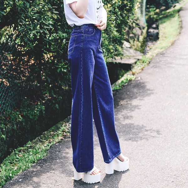 基本素面超長腿寬版牛仔褲S-XL