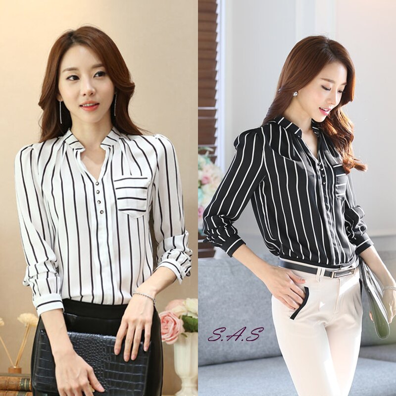 SAS 韓版修身顯瘦專業襯衫 女襯衫雪紡衫 長袖襯衫 OL襯衫 上班襯衫 職業襯衫 V領假四釦襯衫 【619】。人氣店家SAS的上衣 / 洋裝有最棒的商品。快到日本NO.1的Rakuten樂天市場的安全環境中盡情網路購物，使用樂天信用卡選購優惠更划算！