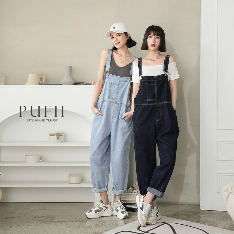 ◆絕版SALE◆限量現貨◆PUFII-吊帶褲 日系寬褲管牛仔褲吊帶褲-0224 現+預 春【CP21762】