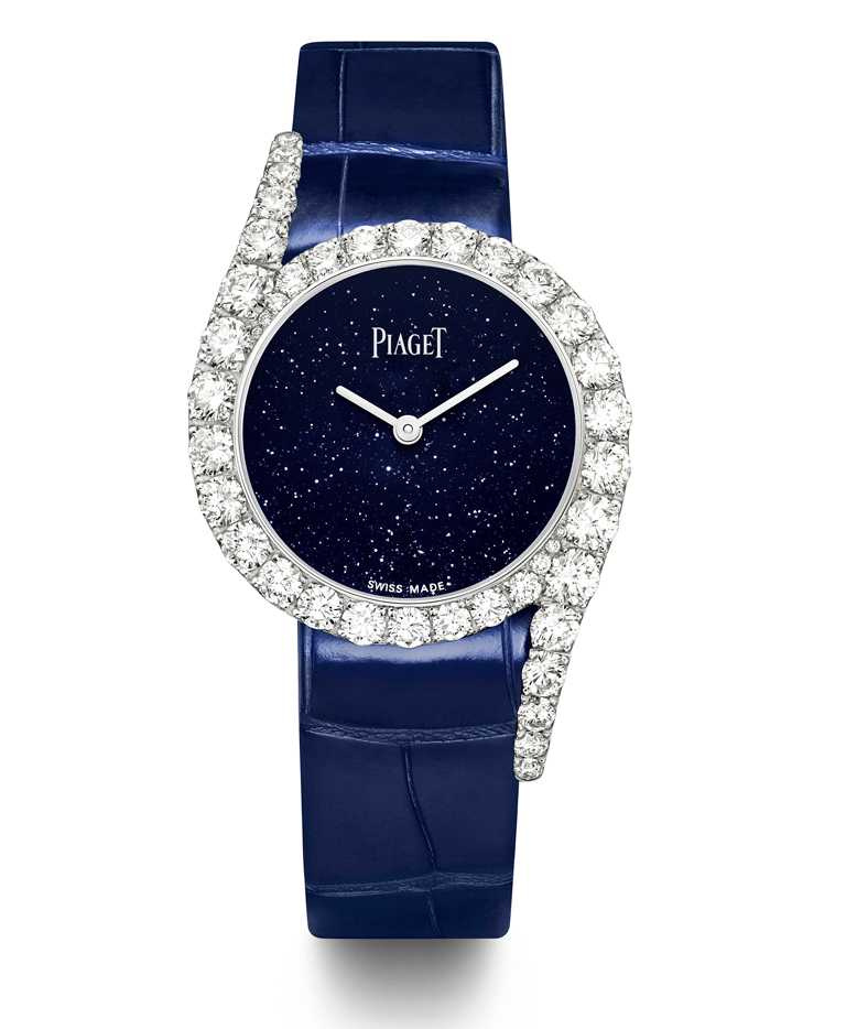 PIAGET「Limelight Gala」系列，18K白金鑲鑽高級珠寶腕錶╱砂金石玻璃錶盤，32mm，限量200只╱1,850,000元。（圖╱PIAGET提供）