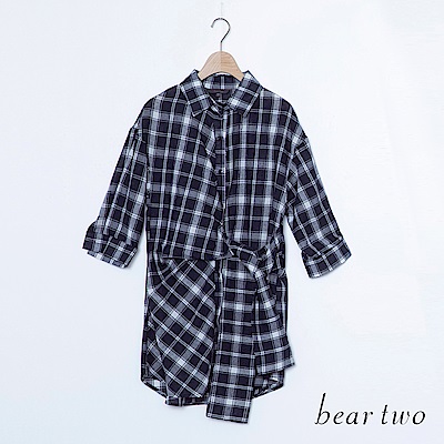 beartwo 簡約格紋腰帶設計襯衫(二色)
