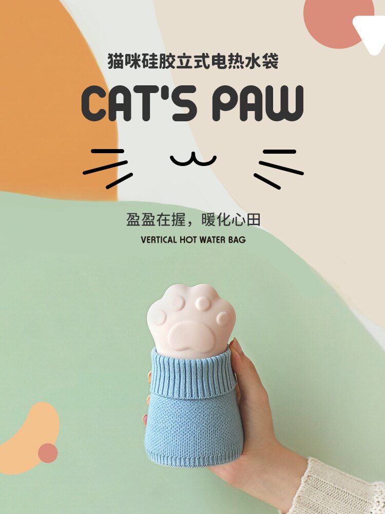 【免運】 bcase貓咪立式硅膠電熱暖水袋暖寶寶可愛暖手寶便攜隨身暖手暖腳
