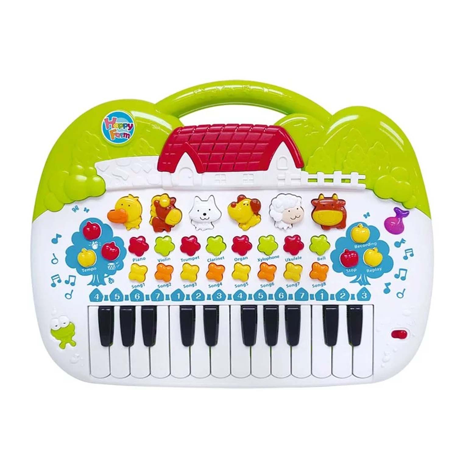 可錄下彈奏樂曲!動物叫聲可以變成音階彈奏!燈光隨節奏快慢閃爍!;孩子最愛的動物琴，有豐富的音效、歡樂的音樂搭配小電子琴彈奏。從2歲開始幫助孩子發展肢體動作、音樂律動、穩定情緒，訓練音感的同時開心玩樂！