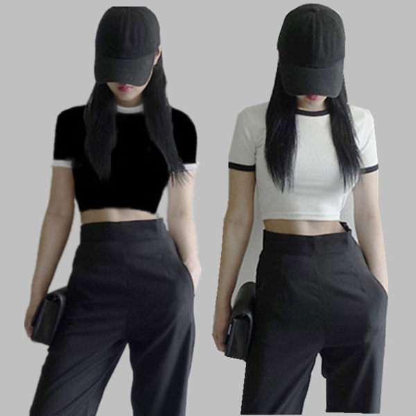 短板上衣 夏季新款韓版白色短款短袖t恤女露臍高腰性感純棉