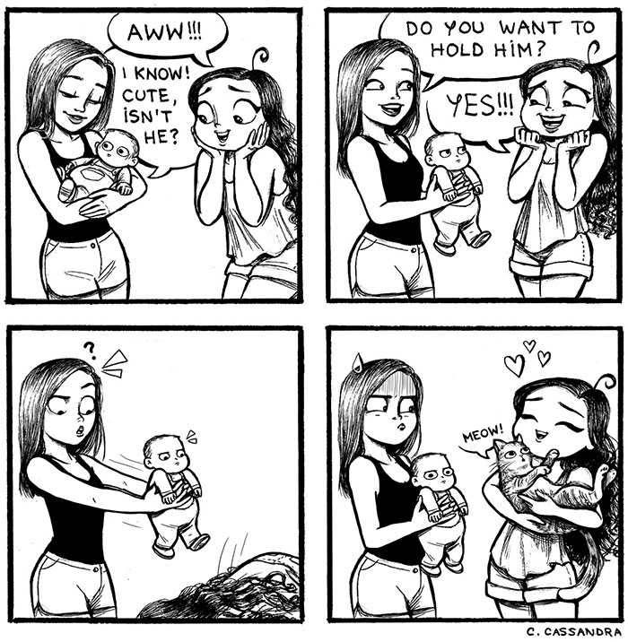 貓奴們必懂！20張與貓生活日常漫畫：半夜不睡覺，早上吃罐罐！